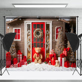 Lofaris Schneebedeckt Haus Geschenke Kiefer Bäume Weihnachten Stimmung Hintergrund